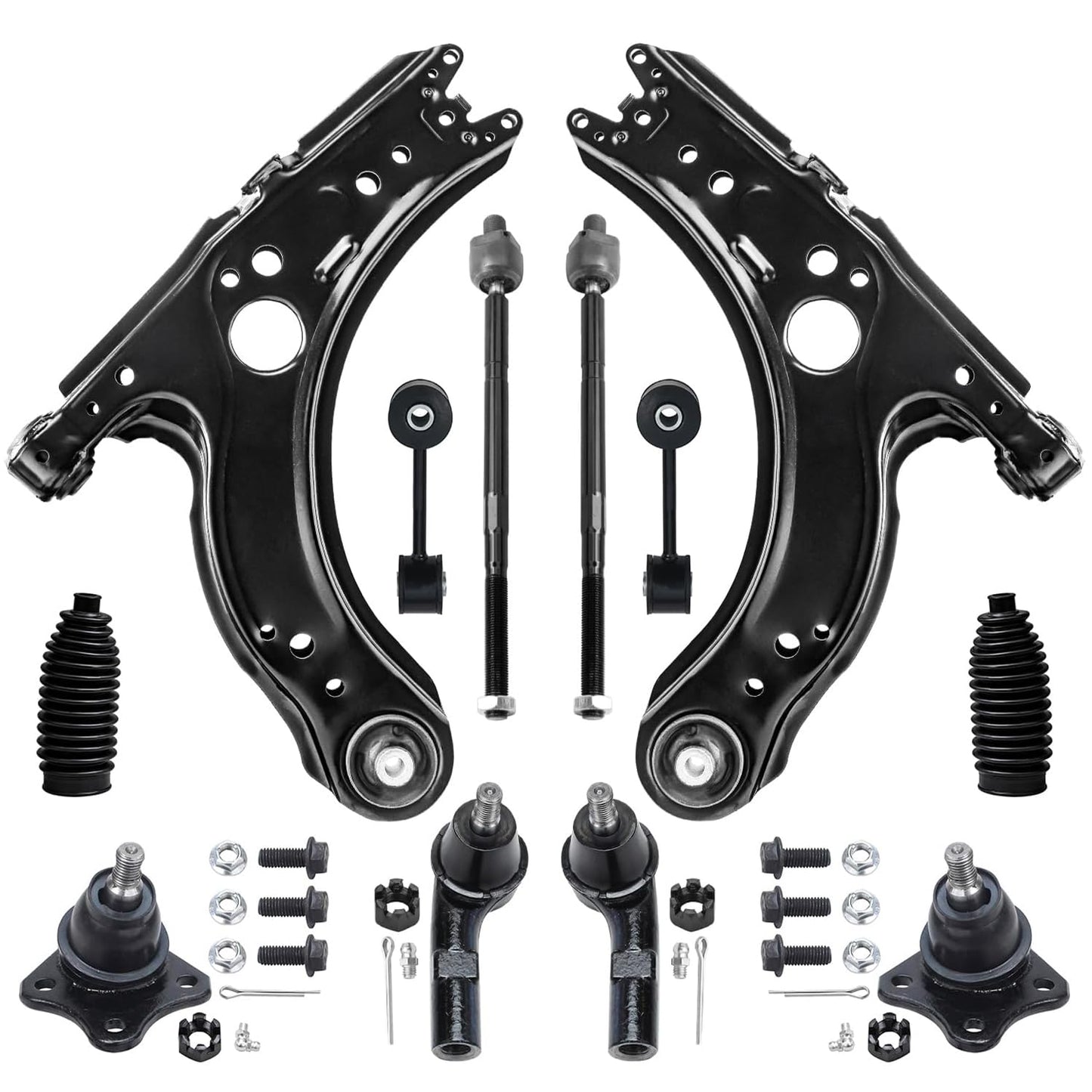 Detroit Axle - Front End 12pc Suspension Kit for Volkswagen Jetta Golf Beetle, 2 Lower Control Arms 2 Lower Ball Joints Inner &