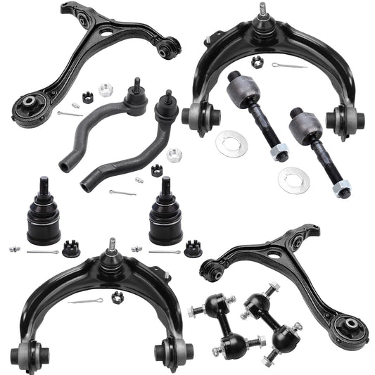 Detroit Axle - 12PC Front Upper Lower Control Arms, Lower Ball Joints, Sway Bars, Inner Outer Tie Rods Replacement for 2004-2008