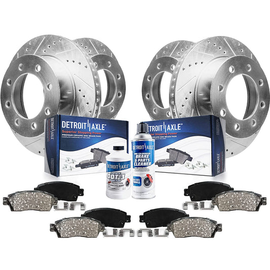 Detroit Axle - Brake Kit for Chevy GMC Silverado Sierra Yukon XL Suburban 2500 Hummer H2 Drilled Slotted Brake Rotors Ceramic Br