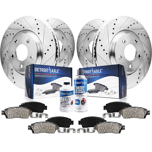 Detroit Axle - Brake Kit for Audi Q7 Porsche Cayenne Volkswagen Touareg Drilled and Slotted Brake Rotors Ceramic Brakes Pads Fro